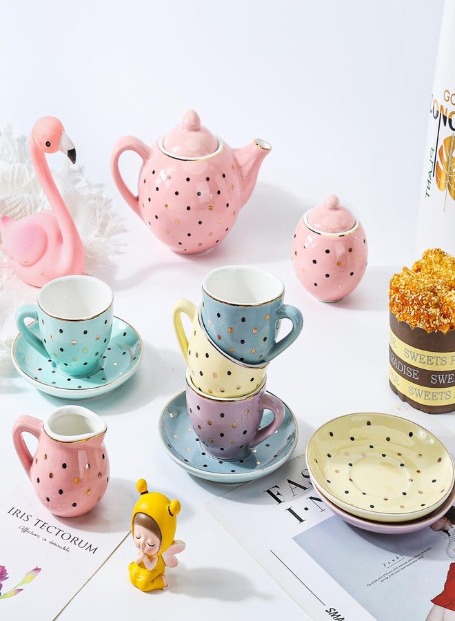 CHENP.HMC Tea Set Girls Porcelain Tea Set for Little Girls Tea Set for Little Girls Polka Dot Design and Colorful Color with for Boy and Gril Birthday Party Or Gift Life - Image 3